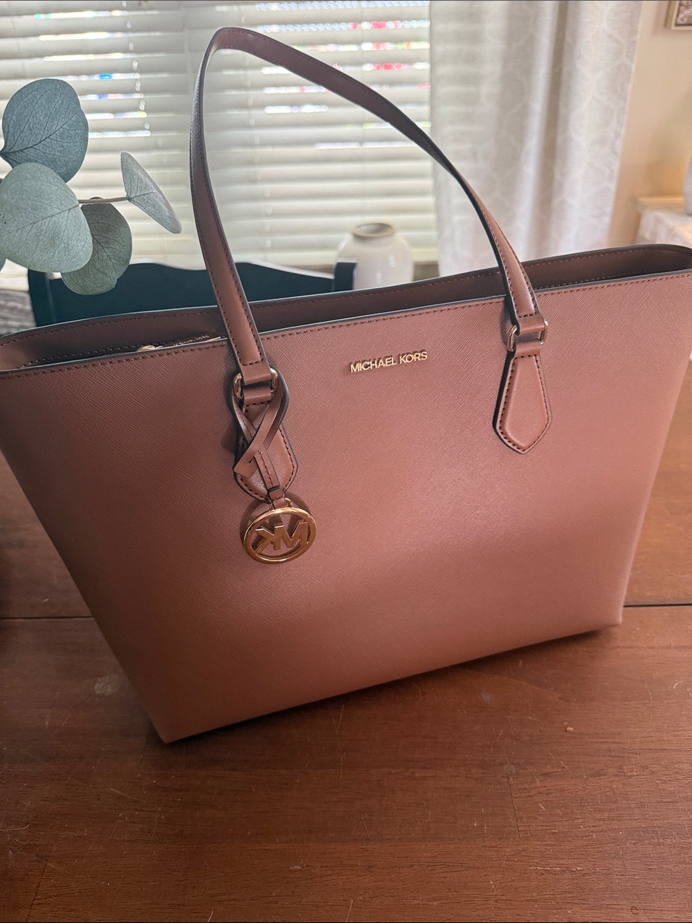 Michael Kors Brown Saffiano Leather Tote with Gold Charm